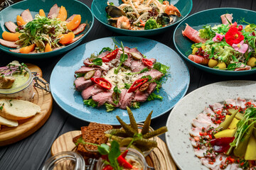 Different dishes on the table in the restaurant