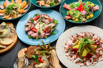 Different dishes on the table in the restaurant