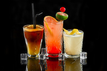 Alcoholic cocktail on black background