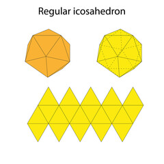Icosahedron with net. Regular polyhedron. Vector illustration.