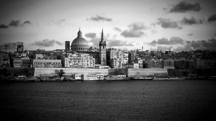 Typical and famous skyline of Valletta - the capital city of Malta - CITY OF VALLETTA