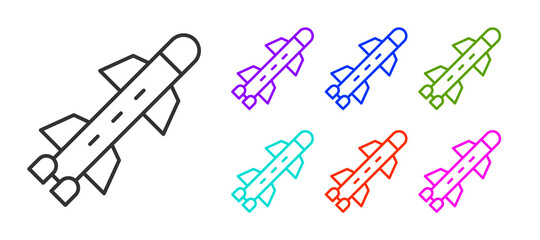 Black line Rocket icon isolated on white background. Set icons colorful. Vector.