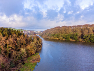 aerial drone photograph of the tresillian river near truro cornwall uk 