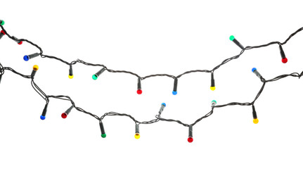 Beautiful Christmas lights on white background. Festive decoration