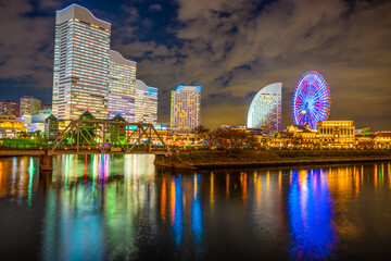 Yokohama city skyline viewed from the bay