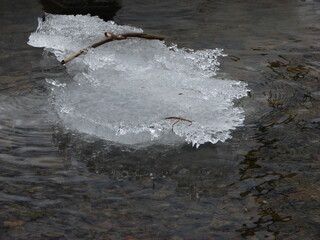 ice and water in the river