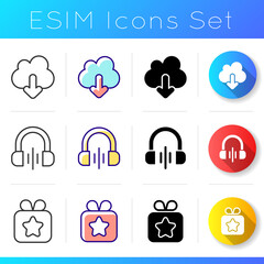 Interface for better usability icons set. Blocking delete functionality on your smartphone. Downloading big data files. Linear, black and RGB color styles. Isolated vector illustrations