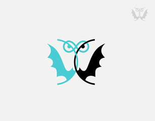Praying Mantis and Bat logo on white background in vector illustration