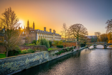 Beautiful view of Cambridge and the river Cam at sunrise. England