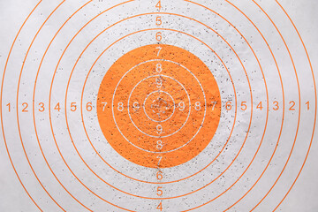 practice shooting range target with bullet holes from gun shot