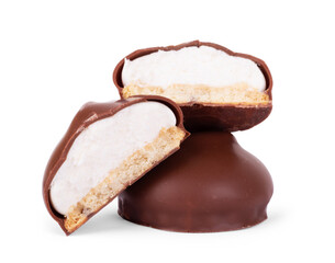 Colorful candies with transparent cellophane wrapping isolated on white background