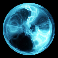 Abstract Sphere with smoke effect. X-ray effect. blue orb with wisp inside. 3D render