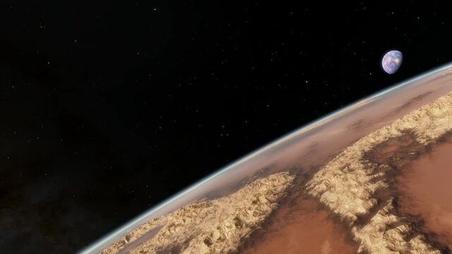 Beautiful sunrise over Earth. View from the space satellite. Cities at night. Change from Night to Day 3d Animation Rising Bright Sun. Modern business and technology concept. 4K Ultra HD.