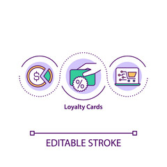 Loyalty cards concept icon. Reward program for customer. Commercial benefit. Smart shopping tips idea thin line illustration. Vector isolated outline RGB color drawing. Editable stroke