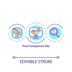 Price comparison site concept icon. Website for cost analysis. Service for financial research. Smart shopping idea thin line illustration. Vector isolated outline RGB color drawing. Editable stroke