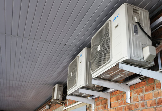MINSK BELARUS-22.04.2020:Air Conditioning MDV.Air conditioning outside the building.