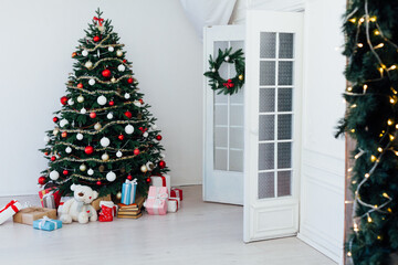 Decor interior of the house Christmas tree holiday presents new year's background