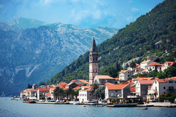 view of Perast shore from the sea, Montenegro