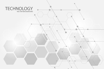 White technology background with honeycomb technological elements. Hexagonal background for digital technology, medicine, science, research and healthcare. 