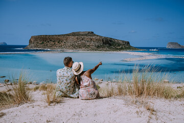 Balos Beach Cret Greece, Balos beach is on of the most beautiful beaches in Greece at the Greek Island couple visit the beach during vacation holiday in Greece © Fokke Baarssen