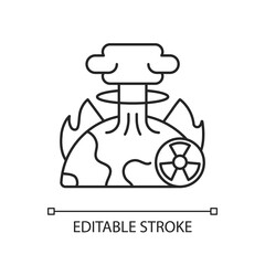Apocalypse linear icon. End of whole world existence. Damaging every people life. Awful scenario. Thin line customizable illustration. Contour symbol. Vector isolated outline drawing. Editable stroke