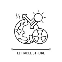 Radiative forcing linear icon. Earth and energy radiated back to space. Greenhouse on planets. Thin line customizable illustration. Contour symbol. Vector isolated outline drawing. Editable stroke