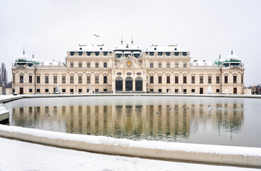 Upper Belvedere palace in Vienna on winter time with snow
