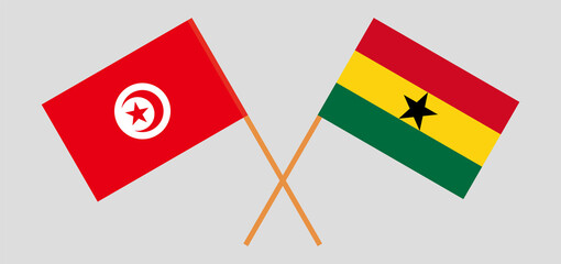 Crossed flags of Tunisia and Ghana. Official colors. Correct proportion