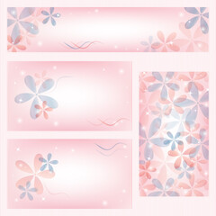 Business cards collection. Business card template with blue and pink flowers
