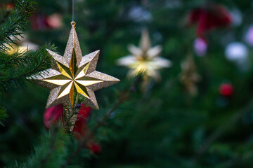 christmas tree ornament and Christmas star in the street