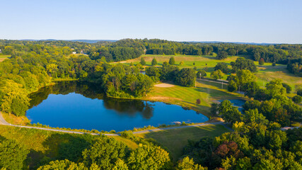 aerial summer pond in park