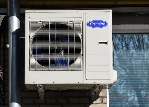 MINSK BELARUS-22.04.2020:Air ConditioningCARRIER.Air conditioning outside the building.