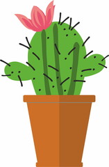 Cute succulent or cactus plant with flower in ceramic pot 
