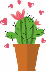 Cute succulent or cactus plant with flower in ceramic pot 