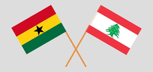 Crossed flags of Ghana and the Lebanon. Official colors. Correct proportion