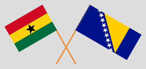 Crossed flags of Ghana and Bosnia and Herzegovina. Official colors. Correct proportion