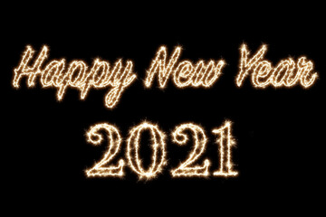 2021 written with Sparkle firework on black background, happy new year 2019 concept