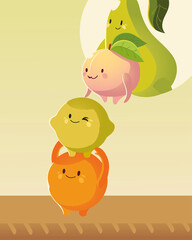 fruits kawaii funny cartoon pear peach lemon and orange