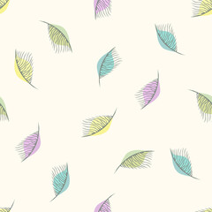 Autumn leaves background. Vector seamless pattern with small colorful leaf silhouettes on white background. Elegant abstract ornament texture. Repeat design for print, wrapping, wallpapers, decoration