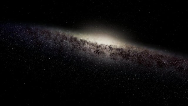 Exploration of galaxies through outer space towards a bright milky-way galaxy. 4K looping animation of flying through bright nebulae, clouds, and star fields. 