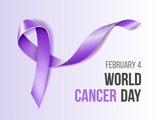 World Cancer Day concept. Vector Illustration with purple ribbon symbol