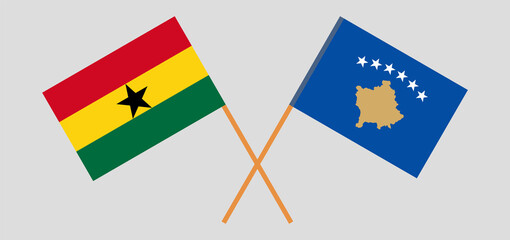 Crossed flags of Ghana and Kosovo. Official colors. Correct proportion. Vector illustration
