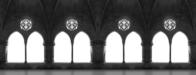 Retro style black and white photography. On the streets in Catalonia, public places. Elements of...