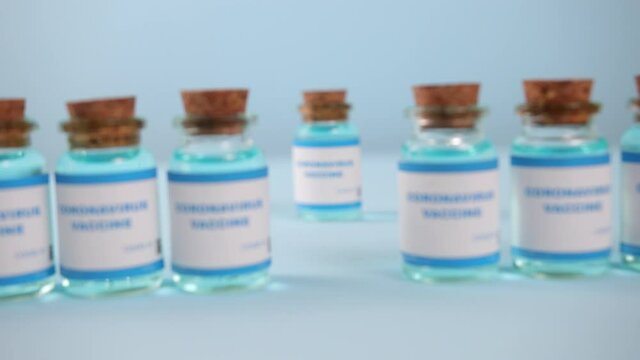 COVID-19 vaccine. Healthcare Medical concept. Development and creation of a coronavirus vaccine 2019-nCoV. Coronavirus Vaccine concept blue jar. fight against coronavirus.
