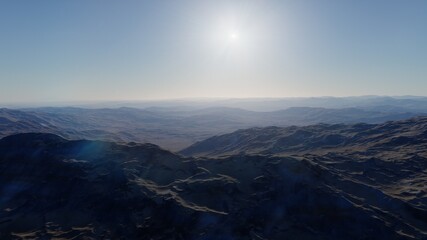 Fototapeta premium alien planet landscape, science fiction illustration, view from a beautiful planet, beautiful space background 3d render 