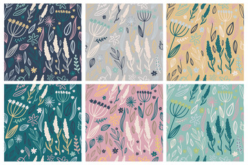 Trendy Seamless Floral Pattern in hand drawn style. Ditsy repeated textile and wallpaper background for boys and girls