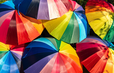 Happy colored umbrellas in the sunshine