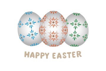 traditional ornate easter eggs banner with text, modern card, element isolated on white Background