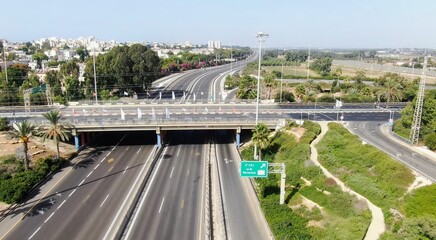 Netanya, Israel from a bird's eye view. Top-down view of the city during the Yom Kippur holiday,...