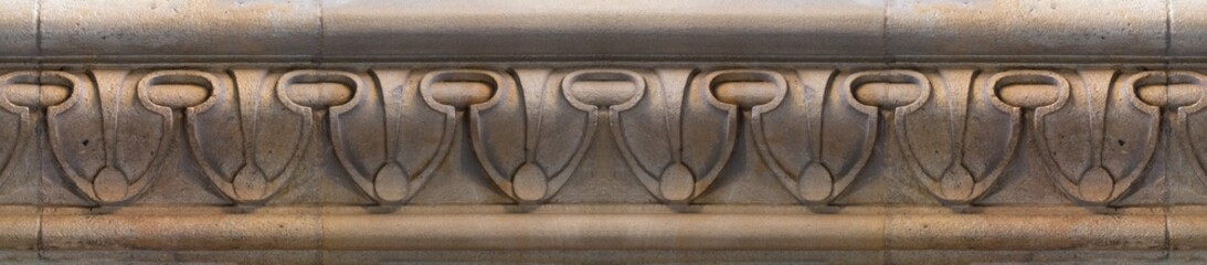 Elements of architectural decorations of buildings, gypsum stucco, wall texture, plaster molding and patterns. On the streets in Catalonia, public places. © Kozlik_mozlik